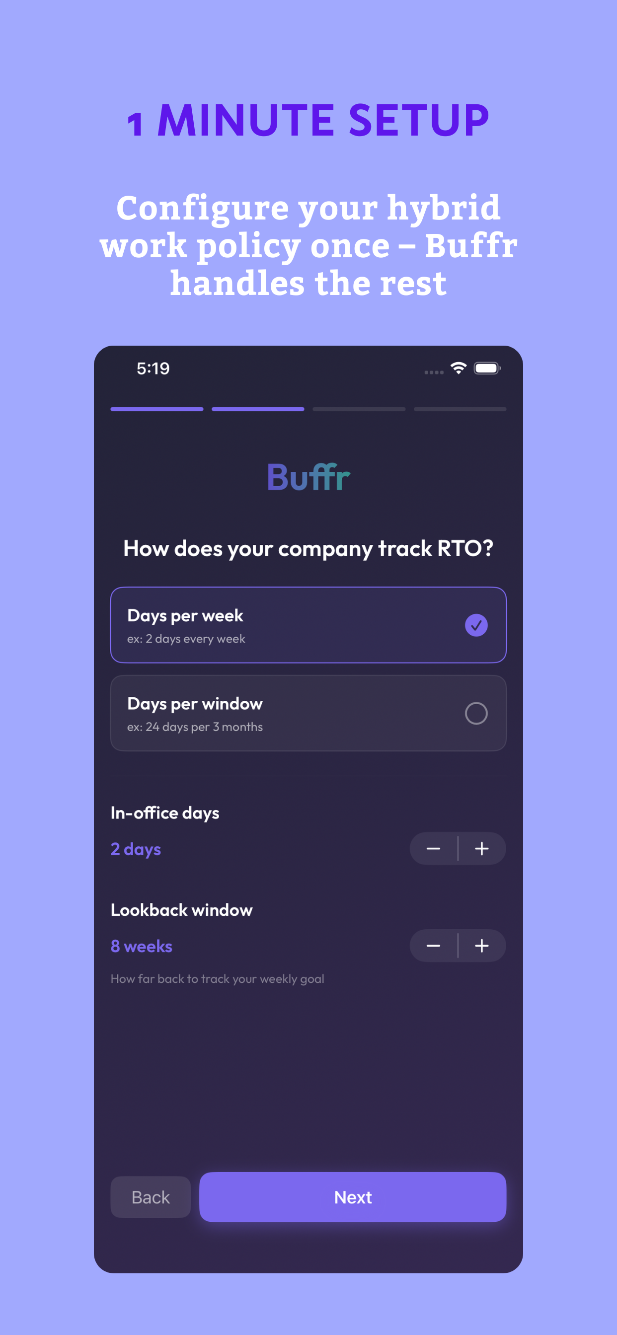 Buffr one-minute setup flow